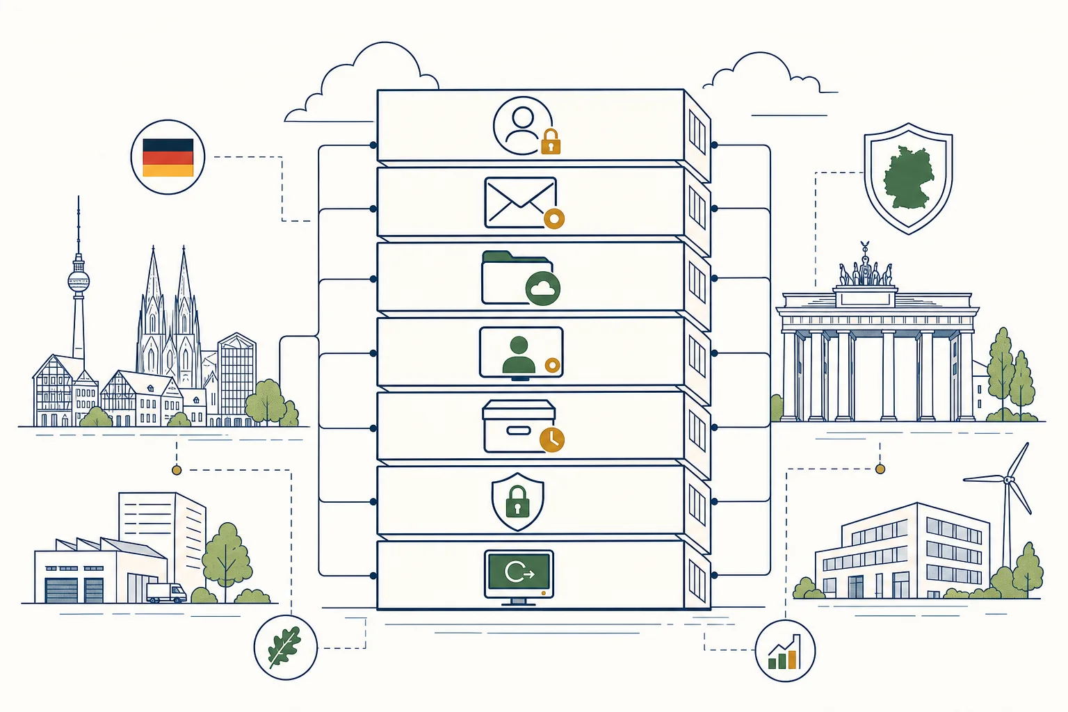 Schema: Sieben Bausteine eines souver&auml;nen Workplace-Stacks